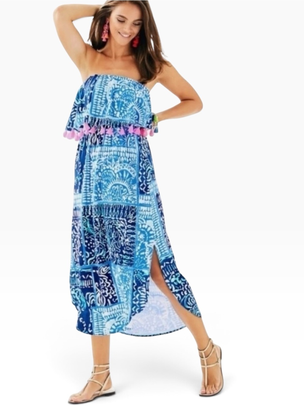 LILLY PULITZER | Meridian Midi Dress Deep Indigo Leied Back Print Sz M